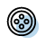 A blue and black icon of a cookie with three chocolate chips.